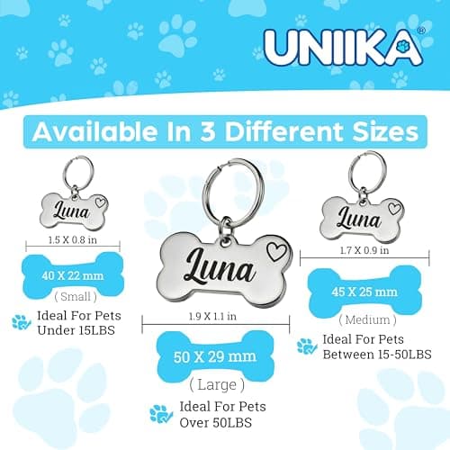 UNIIKA Dog Tags Personalized (Canada Lifetime Replacements) Deep Engraved on Both Side (3 Size Available) - Médaille Custom Pour Chiens et Chats Personnalisée (Small, Gold) — view 4