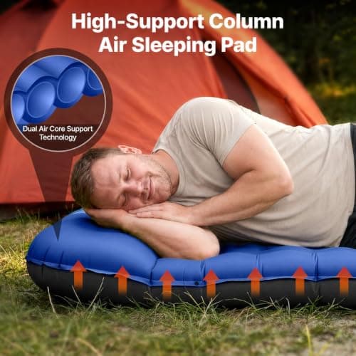 OGERY Sleeping Pad, Ultralight Inflating Sleeping Pad for Camping with Pillow Built-in Foot Pump, 6" Extra-Thick Reinforced Camping Pad for Hiking, Backpacking, Tent, Single,Blue