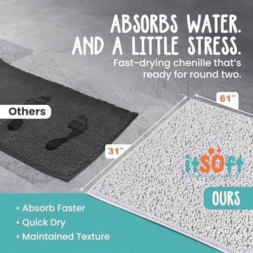 Chenille Bath Mats, Plush Absorbent Bath Mats Quick Dry, Soft & Machine Washable, Non Slip Carpet For Bathroom, Thick Bathroom Rugs, Shower Restroom Rug Mat, Alfombras De Baño, Bathrugs Matts, 61"x31" — view 2