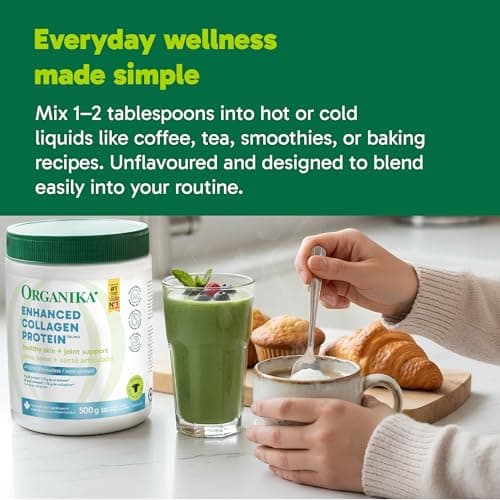 Organika Enhanced Collagen Peptides Powder (Type 1 & 3) – 10g Per Serving for Hair, Skin, Nails & Joints – Canadian-Made, Grass-Fed, Non-GMO, 500g — view 4