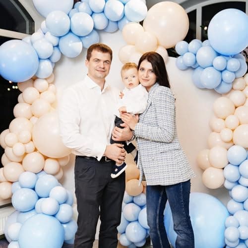 RUBFAC Blue Balloons 129pcs, Pastel Light Blue Balloon Different Sizes 18 12 10 5 Inch for Garland Arch Kit, Gender Reveal Baby Shower Birthday Wedding Easter Party Decoration — view 5