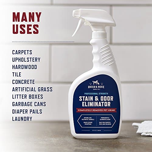 Rocco & Roxie Supply Co. Stain & Strong Odor Eliminator, Enzyme Cleaner, Pet Odor Eliminator for Home - Carpet Stain Remover for Cats & Dog Pee - Urine Destroyer - Carpet Cleaner Spray Clear, 32 Fl Oz — view 5