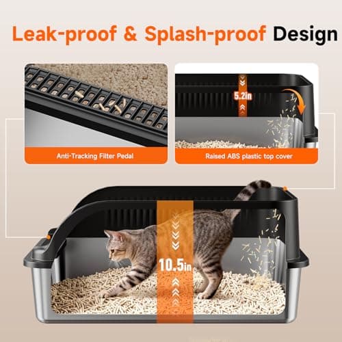 Extra Large Stainless Steel Litter Box with Lid, XL Odor Free Metal Litter Box with High Sides for Big Cats, Open Top Easy Cleaning Kitty Box Anti-Urine Leakage, Non-Sticky, Include Scoop, Black — view 4