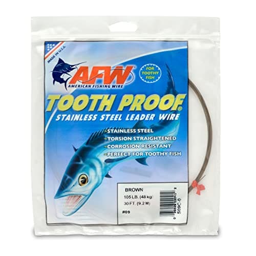 American Fishing Wire Tooth Proof Stainless Steel Single Strand Leader Wire, Size 9, Camo Brown, 105 Pound Test, 30-Feet