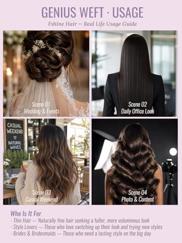 Fshine Brown Genius Weft Hair Extensions Sew in Real Human Hair 16 Inch Darkest Brown Weft Remy Hair Extensions Straight Brown Weave Hair Extension Human Hair 50 Grams — view 8