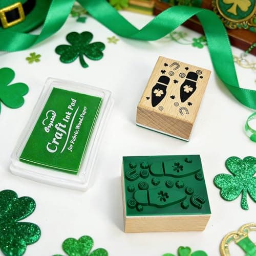 Leprechaun Footprints Stamp St. Patrick's Day Leprechaun Trap Shamrocks Rubber Stamp with Ink Pad, Green Elf Tracks Feet Stamps for St. Patrick's Day DIY Craft Supplies Decoration — view 4
