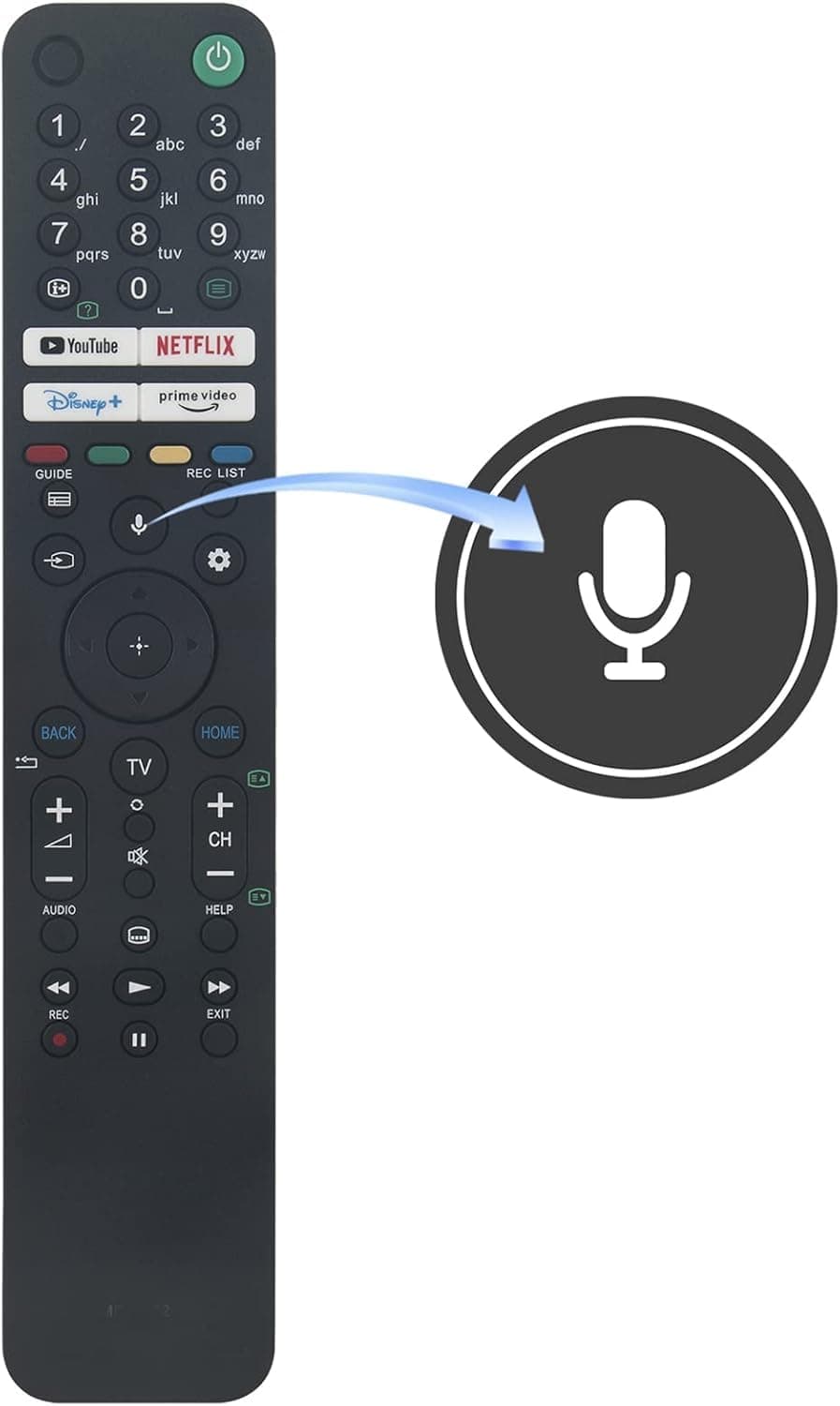Mando de Voz de Repuesto para Sony Bravia Smart TV (2019-2025) RMF-TX520E, Compatible con Google TV, OLED, LED 4K/8K UHD, con Botones Youtube, Netflix, Disney+, para Series X80J, X90J, A80J, KD/XR