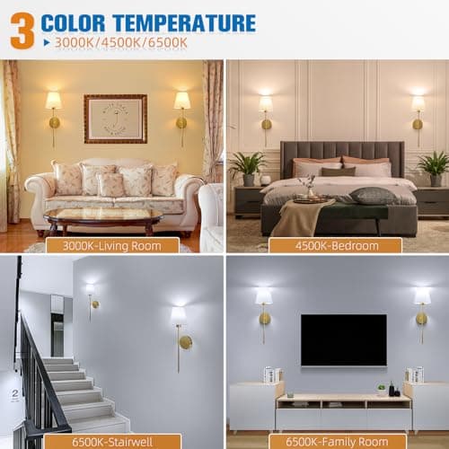 NIORSUN Battery Operated Wall Sconce Set of 2,Gold Rechargeable Wall Lights with 10400mAh Dimmable Bulbs and Remote,10 Colors Wireless Wall Lamps for Bedroom Living Room Hallway Decor — view 3