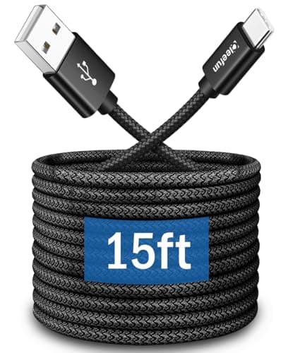 CLEEFUN Long USB C Cable 15ft, USB to USB-C Charging Cable - 15 Feet Type C Charger Cord for iPhone 17 16 15 Series, Samsung Galaxy Series and Other USB-C Devices - Nylon Braided