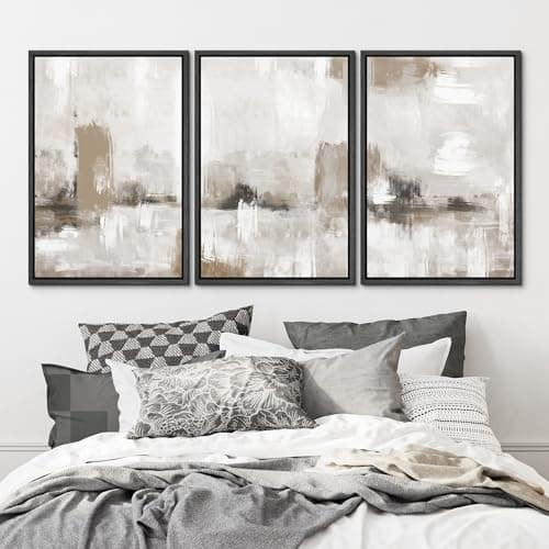 SIGNFORD Framed Canvas Print Wall Art Set Pastel Grunge Paint Stroke Collage Abstract Shapes Illustration Modern Art Decorative Nordic Minimal Zen for Living Room, Bedroom, Office - 16"x24"x3 Black