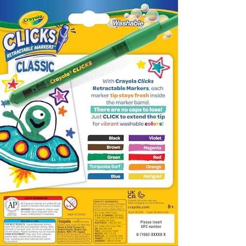 Crayola Clicks Retractable Tip Markers (10ct), Washable Cone Tip Art Marker Set, Cute Aesthetic School Supplies, Classroom Must Haves, Ages 3+ — view 3