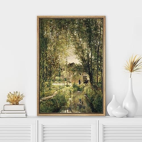 SIGNWIN Framed Canvas Print Wall Art Emerald Green Summer Village House Nature Wilderness Modern Art Decorative Contemporary for Living Room, Bedroom, Office - 16"x24" NATURAL