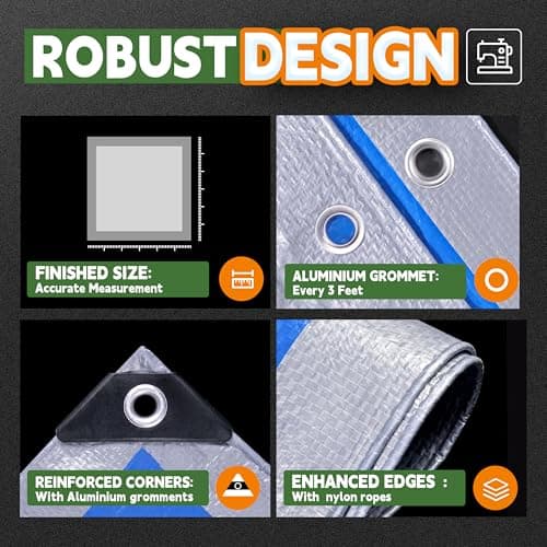 RAINDEWAY Tarps 8x10 Feet, 5.5 Mil - Multipurpose Waterproof Poly Tarp Cover with Metal Grommets and Reinforced Edges, Silver/Blue Tarp — view 4