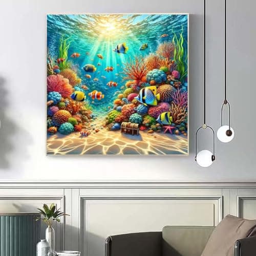 Fish Diamond Art Kits for Adults,5D Sea Coral Reef Landscape Diamond Painting Kits for Adults Beginner,DIY Full Drill Diamond Dot Painting Gem Art Kits for Adult,Home Wall Decor 13.79 X 13.79Inch — view 3