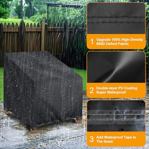Kipiea 600D Patio Chair Covers Waterproof Winter 2 Pack - Heavy Duty Lawn Outdoor Furniture Chair Covers with Anti UV and No Tears, No Fading (33"W x 35"D x 31"H） — view 2