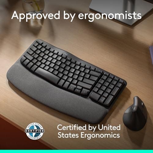 Logitech Wave Keys Wireless Ergonomic Keyboard with Cushioned Palm Rest, Comfortable Natural Typing, Easy-Switch, Bluetooth, Logi Bolt Receiver, for Multi-OS, Windows/Mac - Graphite — view 4