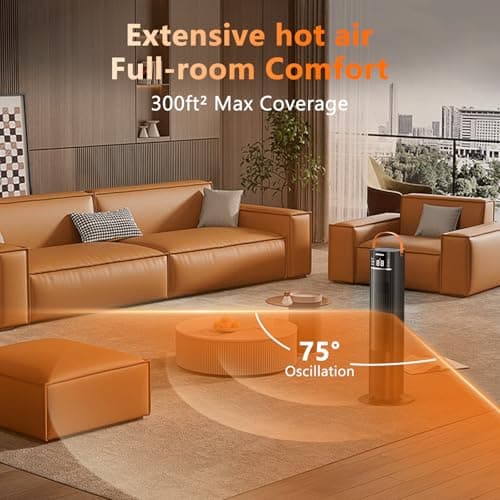 Space Heaters Indoor Use, 26" 12ft/s Electric Heater with Remote, 1500W Electric Heaters with 75°Oscillation, 1-12H Timer, PTC Electric Heater for Large Room, Bedroom Home Office — view 5