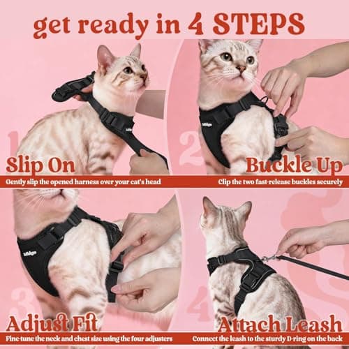 rabbitgoo Cat Harness and Leash for Walking, Escape Proof Soft Adjustable Vest Harnesses for Small Medium Cats, Easy Control Breathable Reflective Strips Jacket, XXS, Black — view 7
