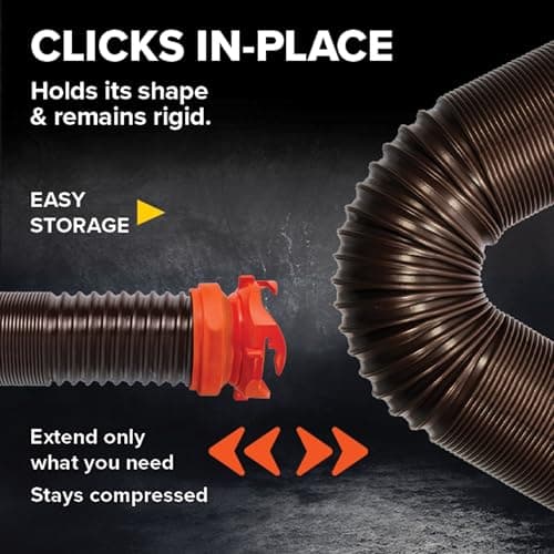 Camco RhinoFLEX 15' Camper/RV Sewer Hose Kit — Includes 4-in-1 Adapter, Clear Elbow, & Caps — Connects to 3″ Slip & 3″, 3 1/2″, 4″ NPT Threaded Sewer Connections (39770) — view 2