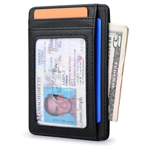 Buffway Slim Minimalist Front Pocket RFID Blocking Leather Wallets for Men Women - Cross Black