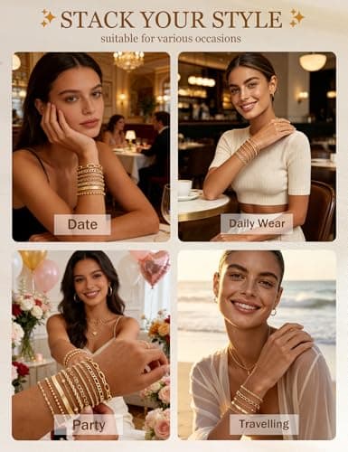 10 Pcs Gold Bracelets Set for Women, 14K Gold Plated Stackable Cuban Link Paperclip Chain Bracelet Pack, Dainty Gold Bracelets Stack Jewelry Gift (Gold-A 1) — view 4
