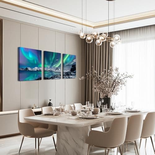 farmhouse Wall Art Aurora Scenery Painting on Canvas Wall decorations for living room Stretched and Framed Canvas Paintings 3 piece bedroom bathroom wall decor Ready to Hang for office Home Decor art — view 3