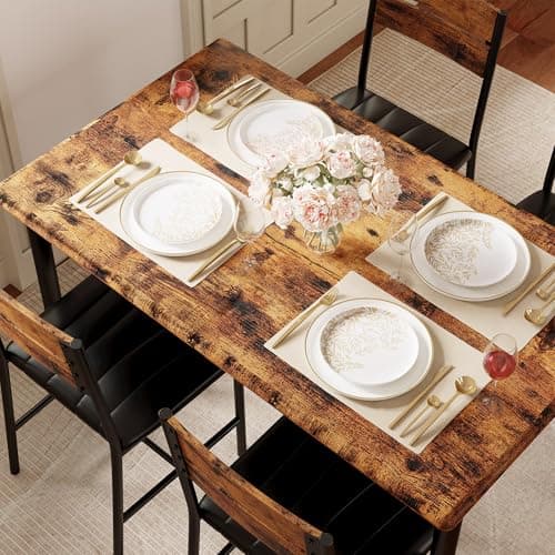 IRONCK Dining Table Set for 4, Wood Kitchen Table with Upholstered Chairs for Kitchen Room and Small Spaces (Rustic Brown) — view 4