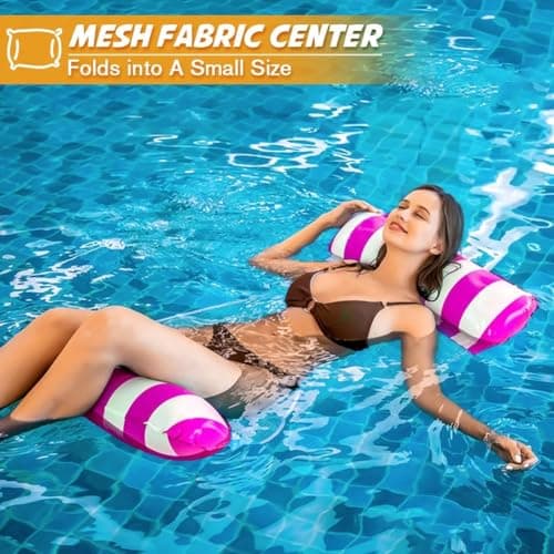 Inflatable Pool Float Hammock for Adults – 4-in-1 Floating Water Lounger with Headrest & Footrest – Portable Mesh Floatie for Pool, Beach, Lake – Rose & White Striped Water Hammock Chair — view 2