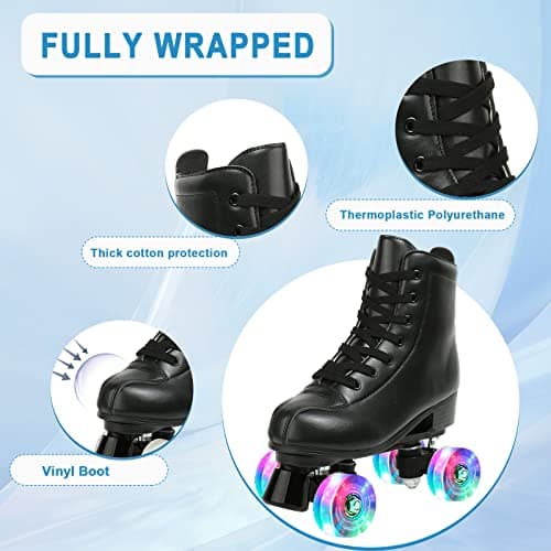 Jessie Leather Roller Skates - Adjustable Four-Wheel Premium Skates for Women, Men, Boys & Girls (Flash Wheel, Women's 8/ Men's 6.5) — view 2