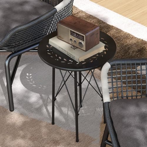 Outsunny 15.7" Round Garden Table with Floral Cut-Out, Steel Balcony Side Bistro Coffee Table, Outdoor Furniture with Adjustable Feet for Patio Garden, Black — view 7