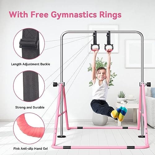 FBSPORT Folding Gymnastic Training Kip Bar with Rings,Expandable Gymnastics Bars Horizontal Bars Adjustable Height Fitness Equipment for Home/Floor/Practice/Gymnastics/Trainning/Parkour — view 4
