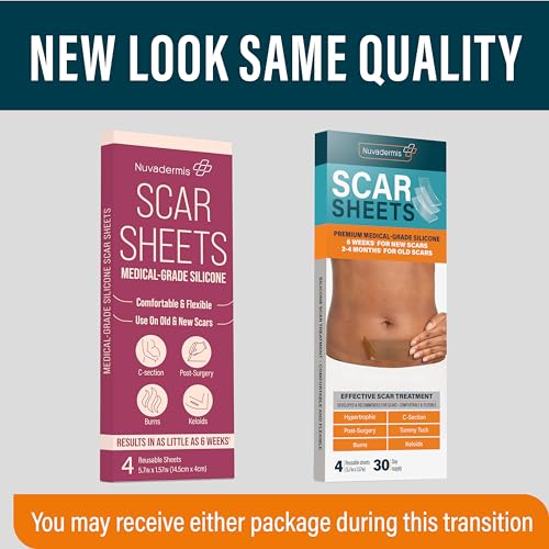 NUVADERMIS Silicone Scar Sheets - Extra Long Scar Sheets for C-Section, Tummy Tuck, Keloid, and Surgical Scars - Reusable Medical Grade Silicone Scar Sheets - Pack of 4 - Medium Tone
