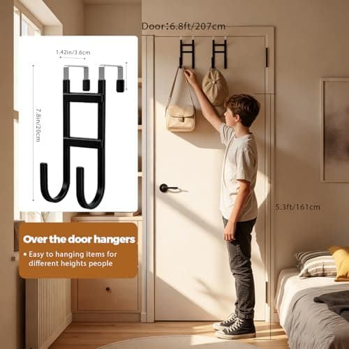 BAKON Over-the-Door Hooks, 2 Pack Heavy Duty Door Hanger with Anti-Scratch Rubber for Hanging Coat, Towel, Bag, Fits 1-3/8" Interior Doors, Ideal for Bathroom, Living Room and Kitchen, Black — view 3