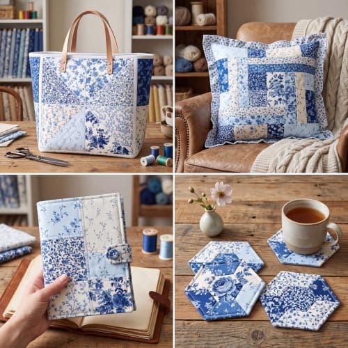 Tatuo 30 Pcs 10 x 10 Inches Blue and White Floral Cotton Fabric Quilting Bundle Squares Patchwork Floral Fabric Sewing Quilting Bundles Assorted Pattern Cloth for DIY Scrapbook Craft Making — view 5