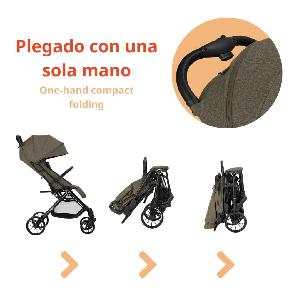 Nurse Hit Silla de Paseo Ligera hasta 22 kg, Plegado Compacto con Una Mano, Asa de Transporte, Respaldo Reclinado, Capota Extensible, Verde — view 3