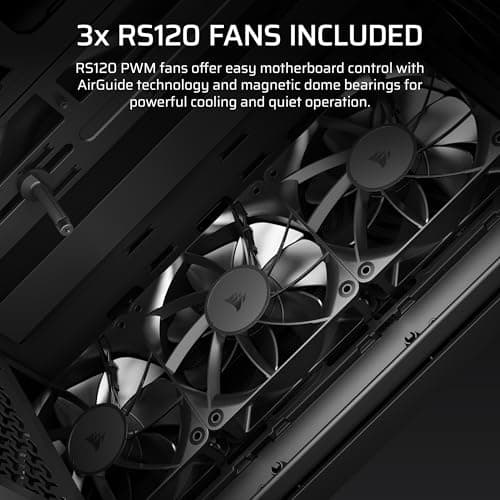 CORSAIR 3200D RS Mid-Tower PC Case – 3X RS120 PWM Fans Included, GPU Anti-sag Stabilization Arm, ASUS BTF, MSI Project Zero, Gigabyte Project Stealth – Black — view 4