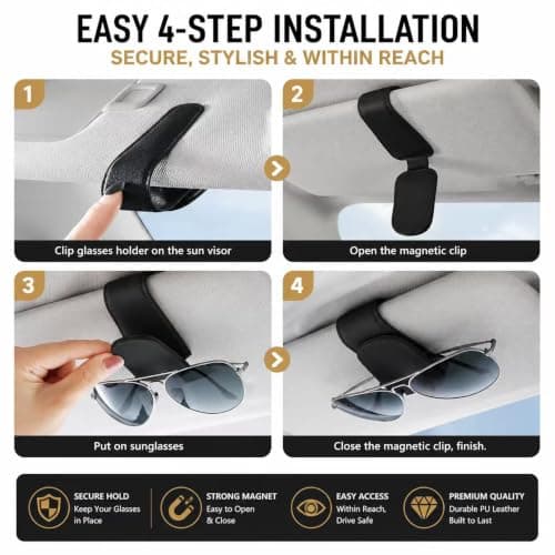 Magnetic Sunglasses Holder for Car, Eye glass clip for car- 2 Pack Black — view 3