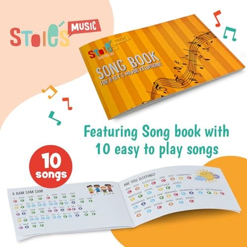 Stoie's Wooden Xylophone for Kids and Toddlers, Curved Design, 8 Notes of Rainbow Color, Tuned C-Key Xylophone with Mallets, Music Songbook, Kids Musical Instrument Educational Montessori Toys — view 3
