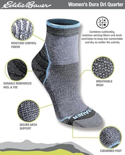 Eddie Bauer Women's Dura Dri Moisture Control 6-Pair Quarter Socks, Charcoal Assorted FR (6 Pairs), Medium — view 2