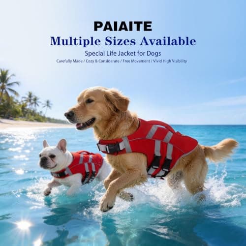 Paiaite Dog Life Jacket: Ripstop High Buoyancy Swimsuit with Reflective Stripes & Rescue Handle - Adjustable Preserver with Leash Hook for Swimming, Boating & Lake Activities for Dogs Red S — view 4