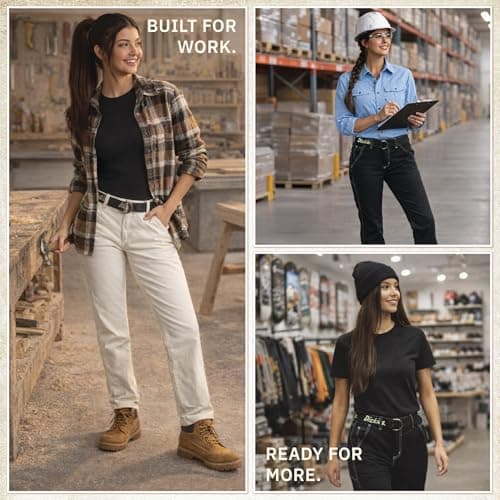 Dickies Womens Work Pants with Belt - Relaxed Fit Straight Leg High Waisted Carpenter Pants for Women with Utility Pockets, Dark Ivy, 32