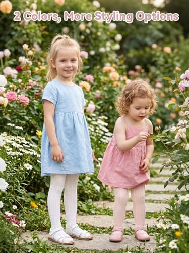 Miipat Baby Girl Tights Toddler Footed Leggings Mesh Lace Stockings 2 Pack Little Kids Hollow Pantyhose(WhitePinkPineNeedle,6-12M) — view 4