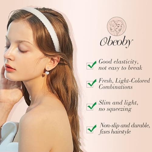 obeoby 6 Pack Multicolor Thin Hairbands for Girls, Non Slip Knitted Headbands for Summer Dress, Casual Outings, Special Events(Light-Colored Series) — view 3