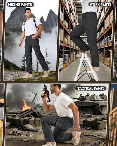 IGOLUMEN Work Pants for Men Stretch Tactical Pants with 11 Pockets Ripstop Cargo Pant Construction Utility Trouser Hiking EDC, Black — view 5