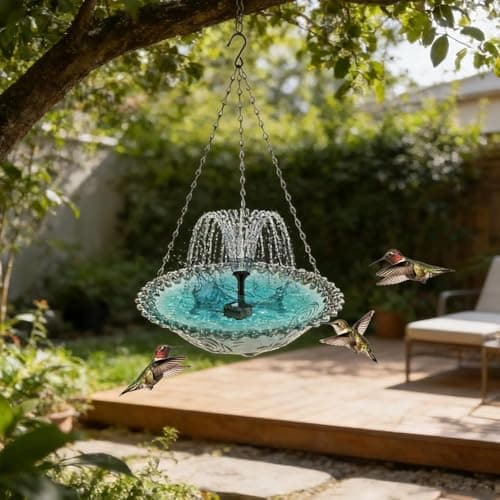 Hanging Solar Bird Bath Fountain - Cascading Water Feature for Garden, Solar Powered Bird Bath Fountain Outdoor, Hanging Bird Bath with Solar Fountain for Patio Yard Decor (Blue) — view 4