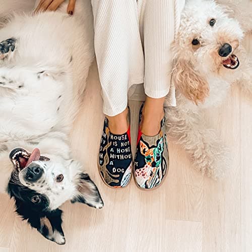 UIN Women's Slip On Sneakers Casual Loafers Knit Art Painted Comfort Soft Walking Shoes Chihuahua (40)