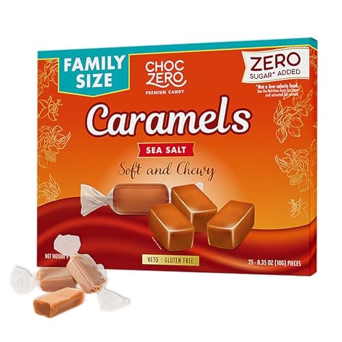 ChocZero Sea Salt Caramels, Sugar Free Caramel Candy, Soft & Chewy, No Sugar Alcohols, Keto, Low Carb, High Fiber, 9 oz Box