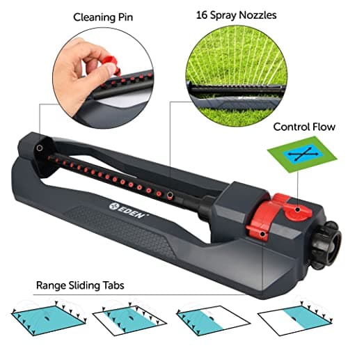 Eden 94105 Weighted Oscillating Sprinkler | Covers Up to 3,600 sq. ft., 16 Precision Nozzles, Adjustable Range, Flow Control, Turbo Drive Motor, Quick Connect Bundle — view 2