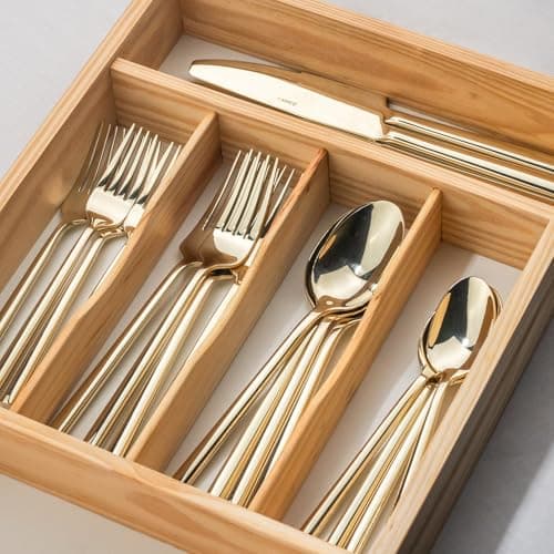 Alata Potter Champagne Gold 20-Piece Forged Silverware Set, Service for 4, Stainless Steel Flatware Set, Modern Design with Mirror Finish, Ideal for Home, Kitchen, Party, Camping — view 8