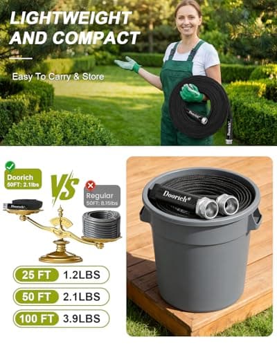Doorich Garden Hose, Lightweight, Ultra Flexible, Durable, Kink-Free Water Hose - Made of TPU, Drinking Water Safe Material, Non-Shrinking, Easy to Store, All-Weather, Black (50 FT) — view 3